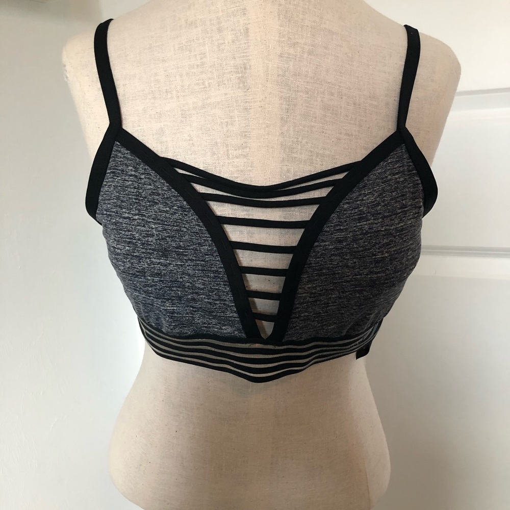 PINK Strappy Heather Gray Bralette with Black Trim